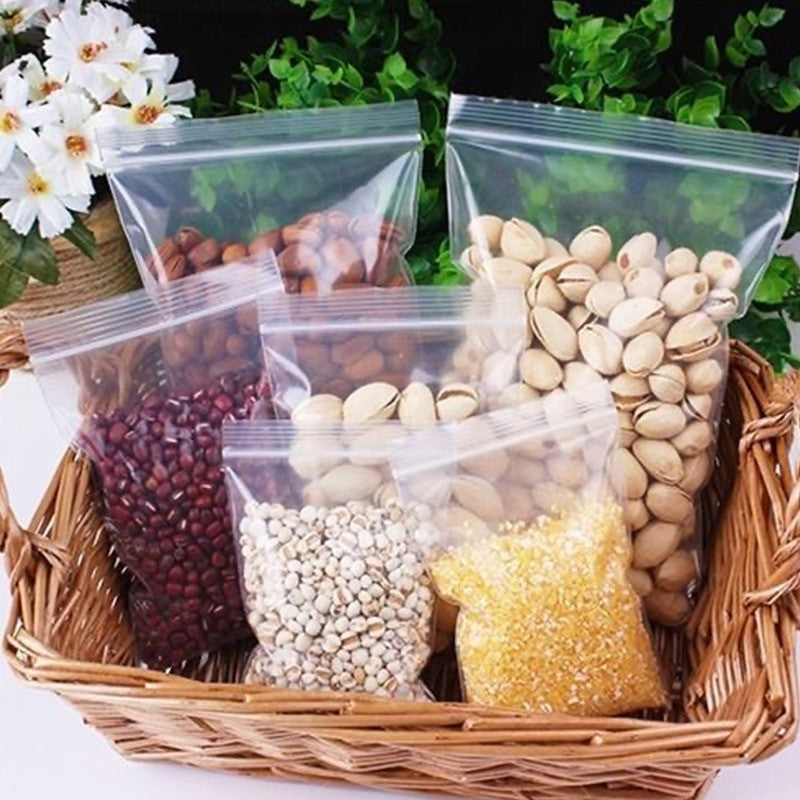 200/100PCS Transparent Zip Bags Food Jewelry Vacuum Storage Bag Plastic Thicken Reclosable Poly Bag Kitchen Organization Package