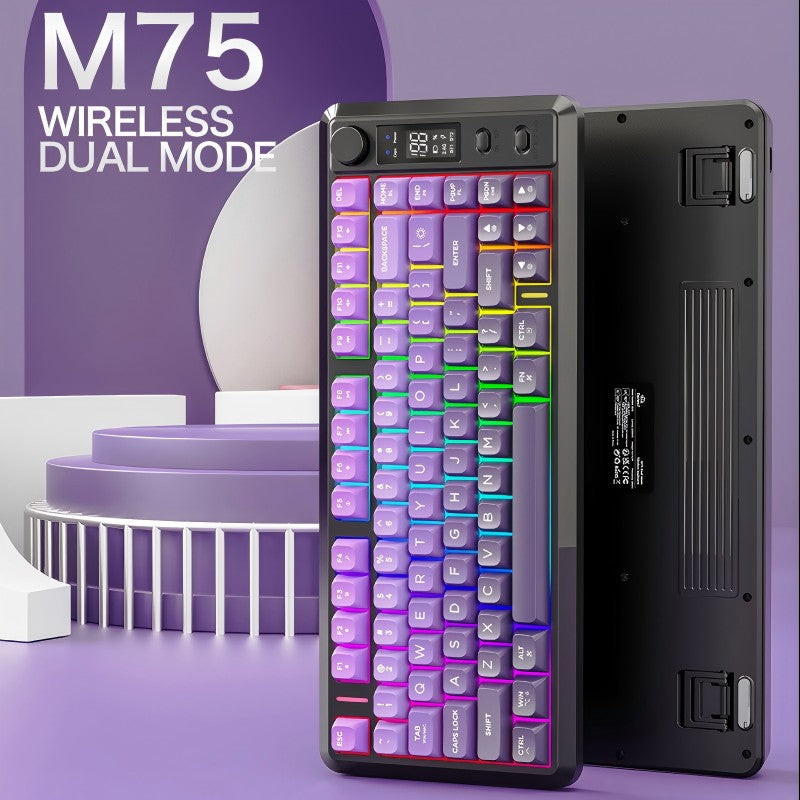 Teclado sem fio com tela M75, Bluetooth Dual-mode, teclas esféricas PBT gradiente, teclado gamer