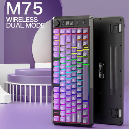 Teclado sem fio com tela M75, Bluetooth Dual-mode, teclas esféricas PBT gradiente, teclado gamer