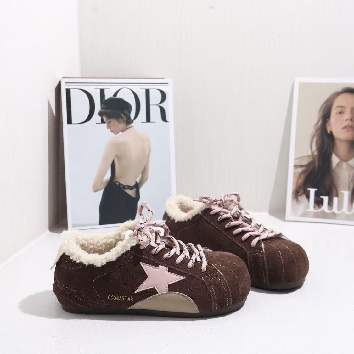 2025 New Winter Women's Sneakers Fleece-lined Flats Dexun Women Shoes Plush, Leisure Shoes Stylish, Non-slip Female Shoes 1417