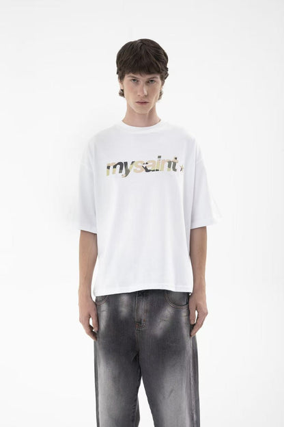 Y2K retro punk street English logo print design fashionable couple casual short sleeved hip hop gothic Harajuku loose shirt