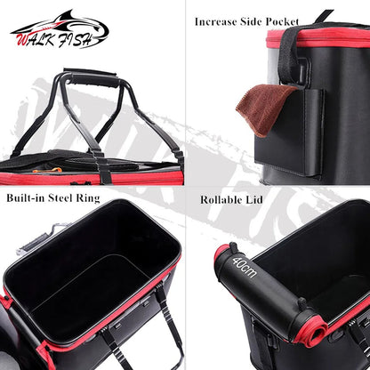 WALK FISH Bolsa de Pesca Espessa Dobrável de EVA Balde de Pesca Portátil Caixa de Peixe Vivo Armazenamento ao Ar Livre Bolsa Impermeável para Acampamento e Caminhada