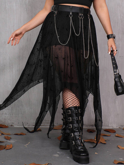 Elegant Lace-Up Victorian Steampunk Maxi Skirt with Ruffle Hem for Cosplay Halloween Party Gothic Costume Wear