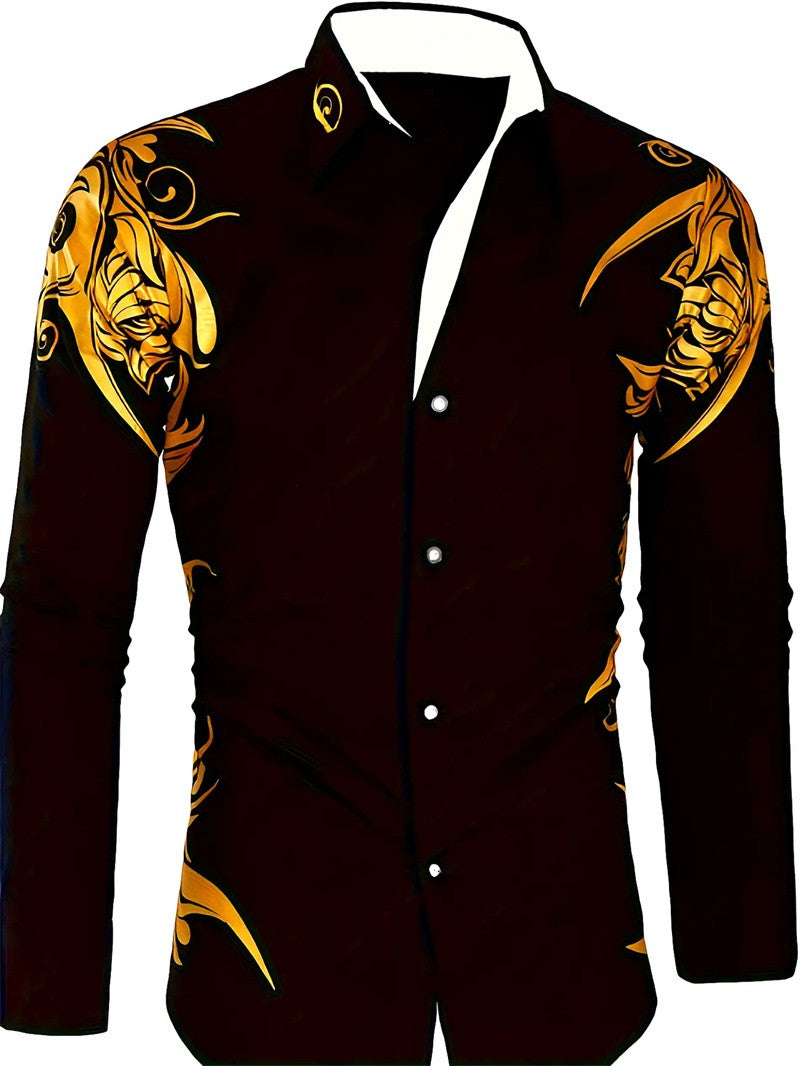 2025 men's formal shirt button up shirt, lapel long sleeved top, streetwear fashion button design