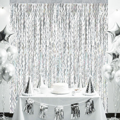 1x2m Wave Pattern Foil Curtain Decor Balloon Rain Tinsel Fringe Streamer Background for Birthday Party Wedding Decoration