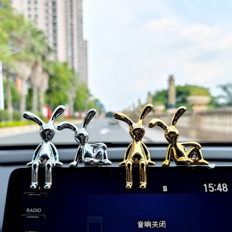 Long-Eared Rabbit Statue Cartoon Rabbit Figurines Car Accessories Bedroom Desktop Decoration Auto Interior Dashboard Ornaments