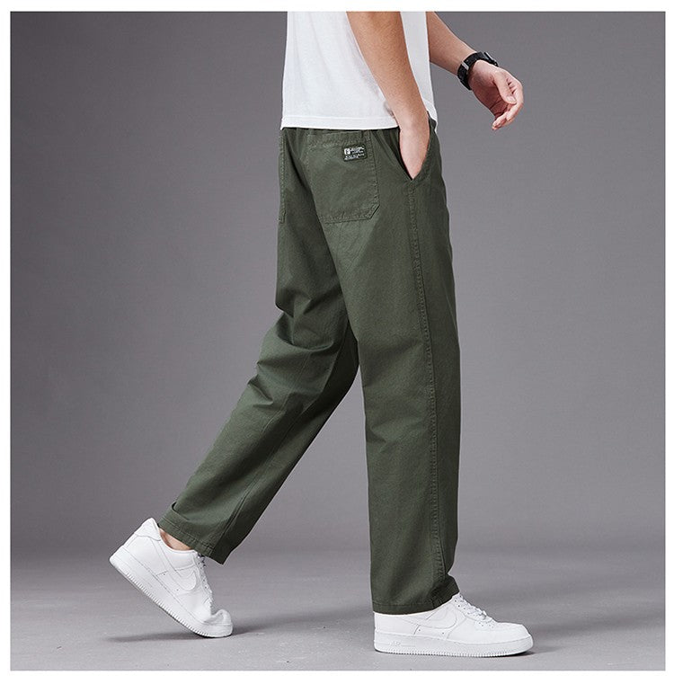 Calças Casuais Grandes Masculinas Cintura Elástica Perna Reta Ajustada Calças de Verão Masculinas Soltas de Algodão Roupa de Trabalho Plus Size Grande 6XL Cáqui Claro