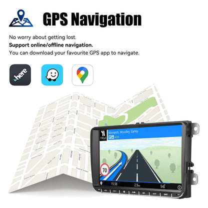 Central Multimídia 9" Android 14 4G+64G Sem Fio Carplay GPS NAVI WIFI RDS FM BT EQ para VW Golf 5 6 Passat Polo Touran Tiguan Caddy EOS