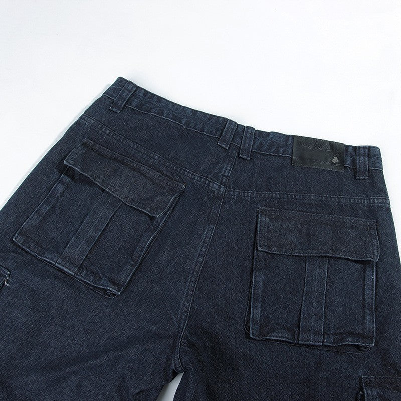 ABOORUN Mens Plus Size Loose Baggy Denim Shorts Fashion Streetwear Hip Hop Skateboard Cargo Jeans Short for Male R1402