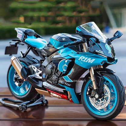 1:12 R1M R1 Modelo de Moto Brinquedos Liga Fundida Motocicletas em Miniatura Som Luz Amortecimento Simulação Motocicletas Presentes