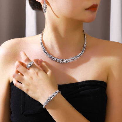 Conjunto de Joias 4 Peças Zircônia Cúbica para Festa de Casamento Feminino, Acessórios de Casamento Dubai, Arábia Saudita - Venda Quente 2023