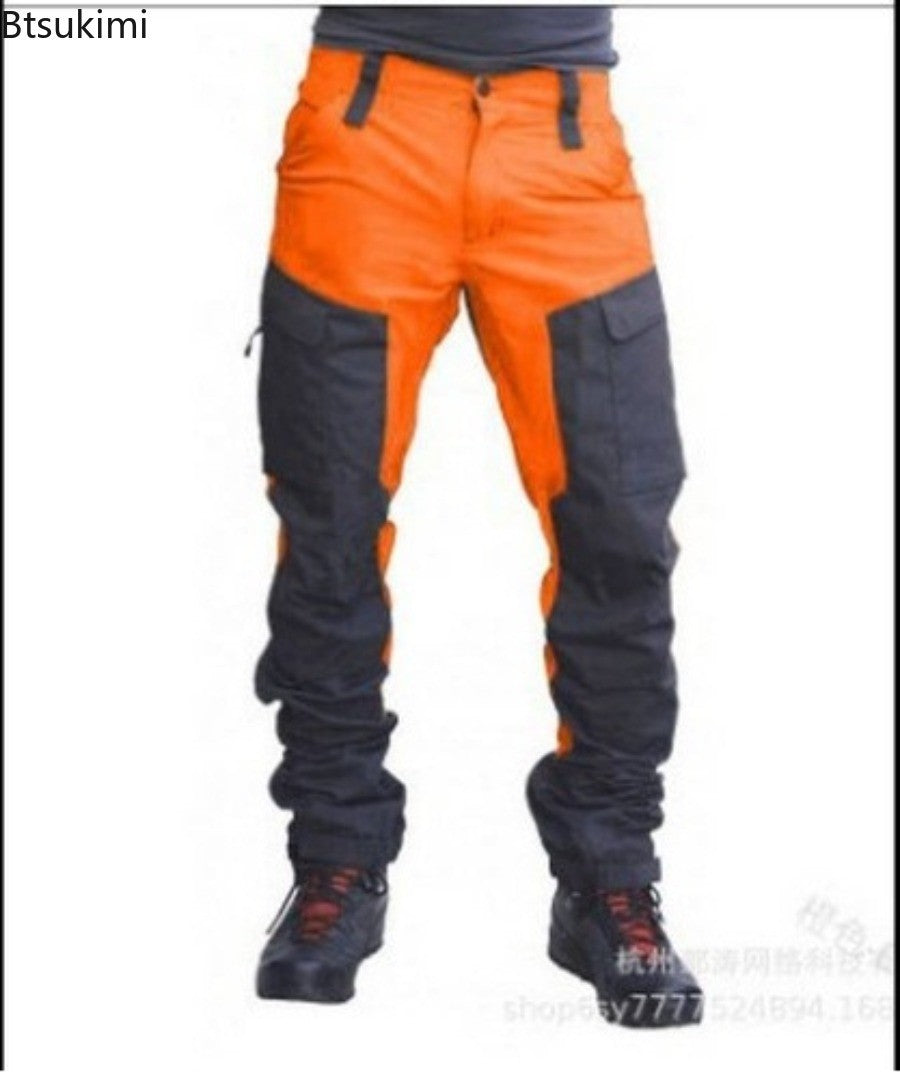 2025 Men's Outdoor Sports Casual Cargo Pants Fashion Color Blocking Multi-pockets Work Pants Male Baggy Joggers Pants Streetwear