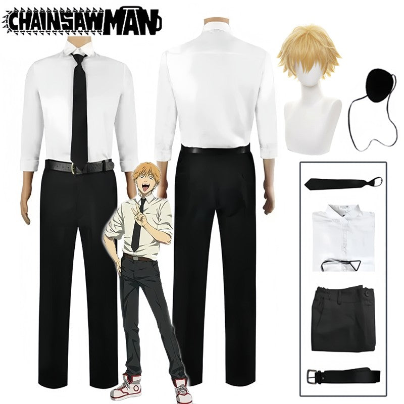 Chainsaw Man Denji Cosplay Costume Full Set Public Safety Devil Hunter Uniform Wig Shirt Pants Halloween Party Outfit for Adults
