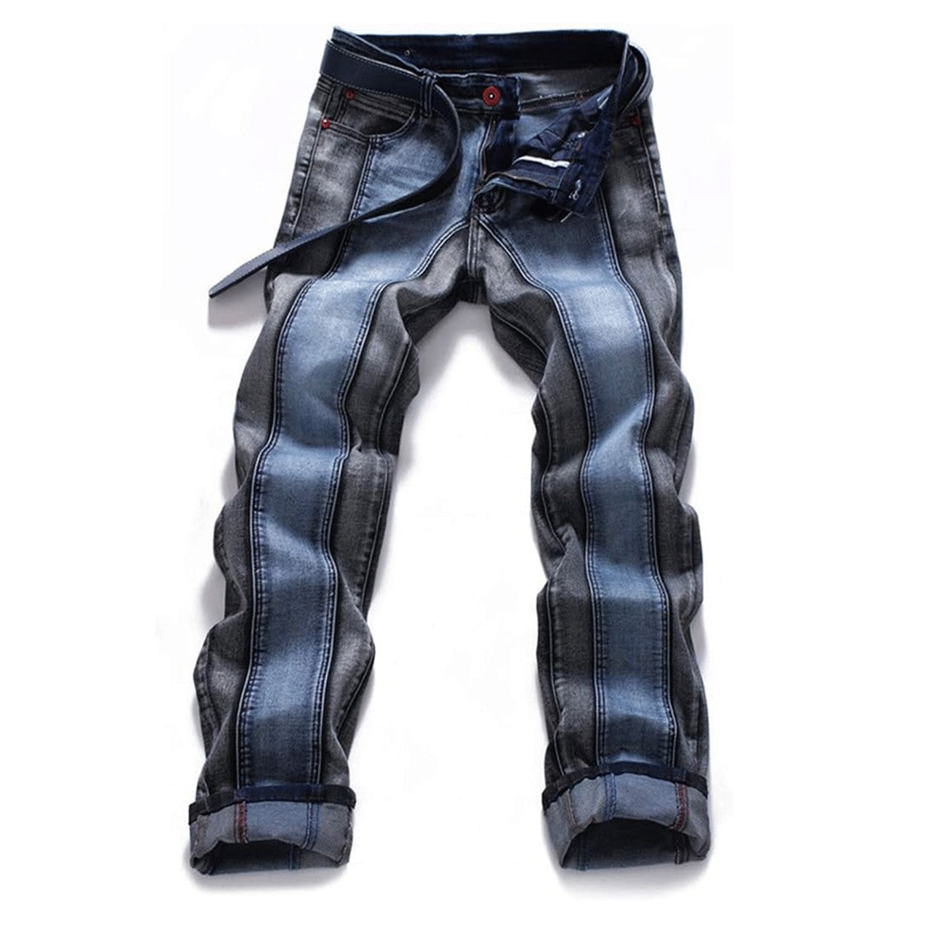 Calça jeans masculina patchwork, cintura média, moda, viagem, festa, versão confortável de elástico