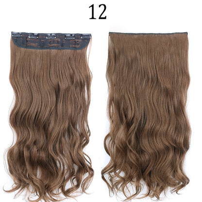 Apliques de Cabelo Sintético Liso Comprido de 5 Clipes 22'' Fibra de Alta Resistência ao Calor Preto Castanho Loiro