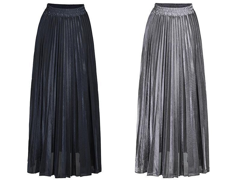 Check Skirt Pleated Maxi Skirt High Waist Harajuku Large Swing Gold Long Skirts For Women  XXL Saias