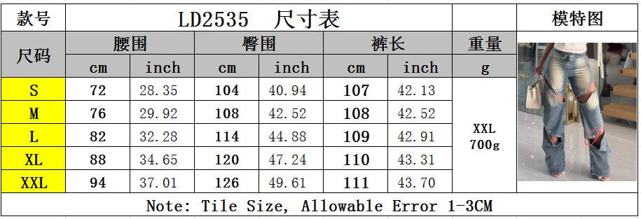 2025 New European and American Women's Clothing Fashion Street Trend Hollow Nail Buckle Old Straight Loose Denim Trousers