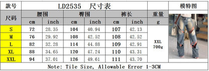 2025 New European and American Women's Clothing Fashion Street Trend Hollow Nail Buckle Old Straight Loose Denim Trousers