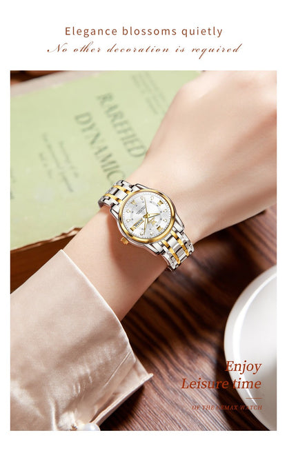 OLEVS 5513 Fashion Ladies' Watches Elegant Stainless Steel Waterproof Quartz Watch for Women Weekly Calendar Luminous Wristwatch