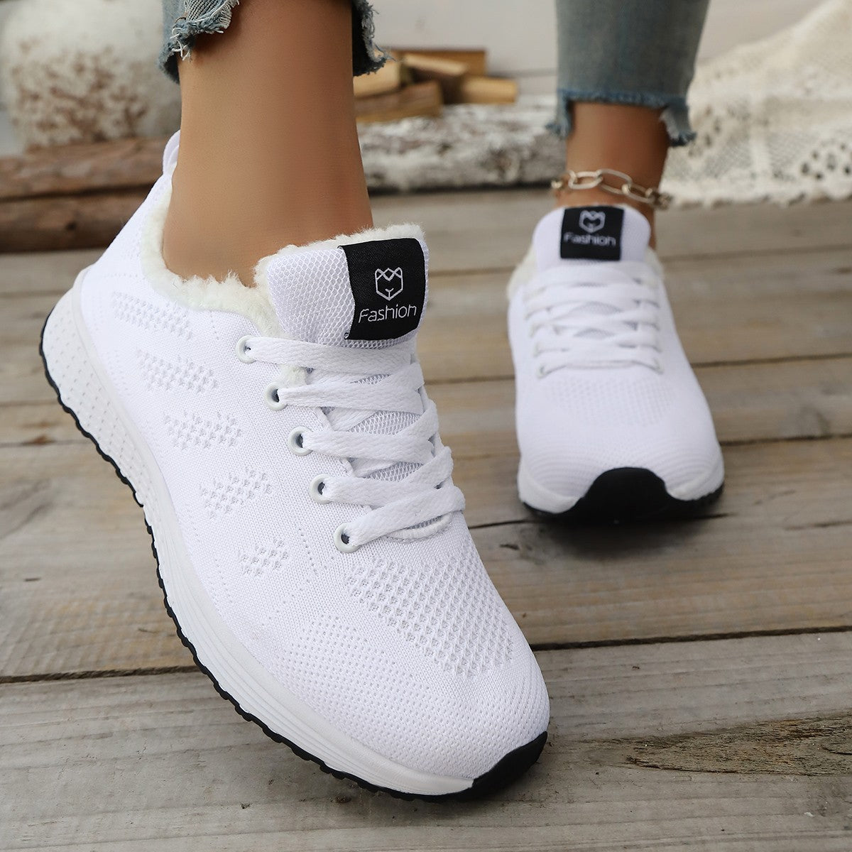 Winter Warm  Casual Sports Shoes  Women's Fleece-lined High-top Sneakers