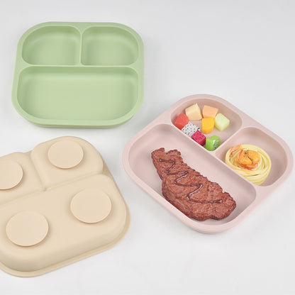 Spill-Proof 3-Section Suction Plate | Custom Name & Fun Cartoon Designs for Toddlers baby silicone square plate