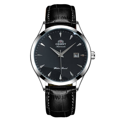 Orient Automático Masculino, Mostrador Preto, Pulseira de Aço Inoxidável, Relógio de Pulso Clássico de Negócios Resistente à Água com Exibição de Data