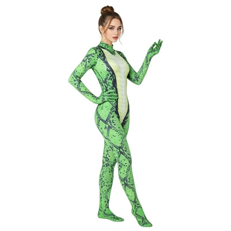 Animal Print Zentai Bodysuit Snake Tiger Pattern Long Sleeve Footed Full Body Jumpsuit Men Women Cosplay Costume For Halloween