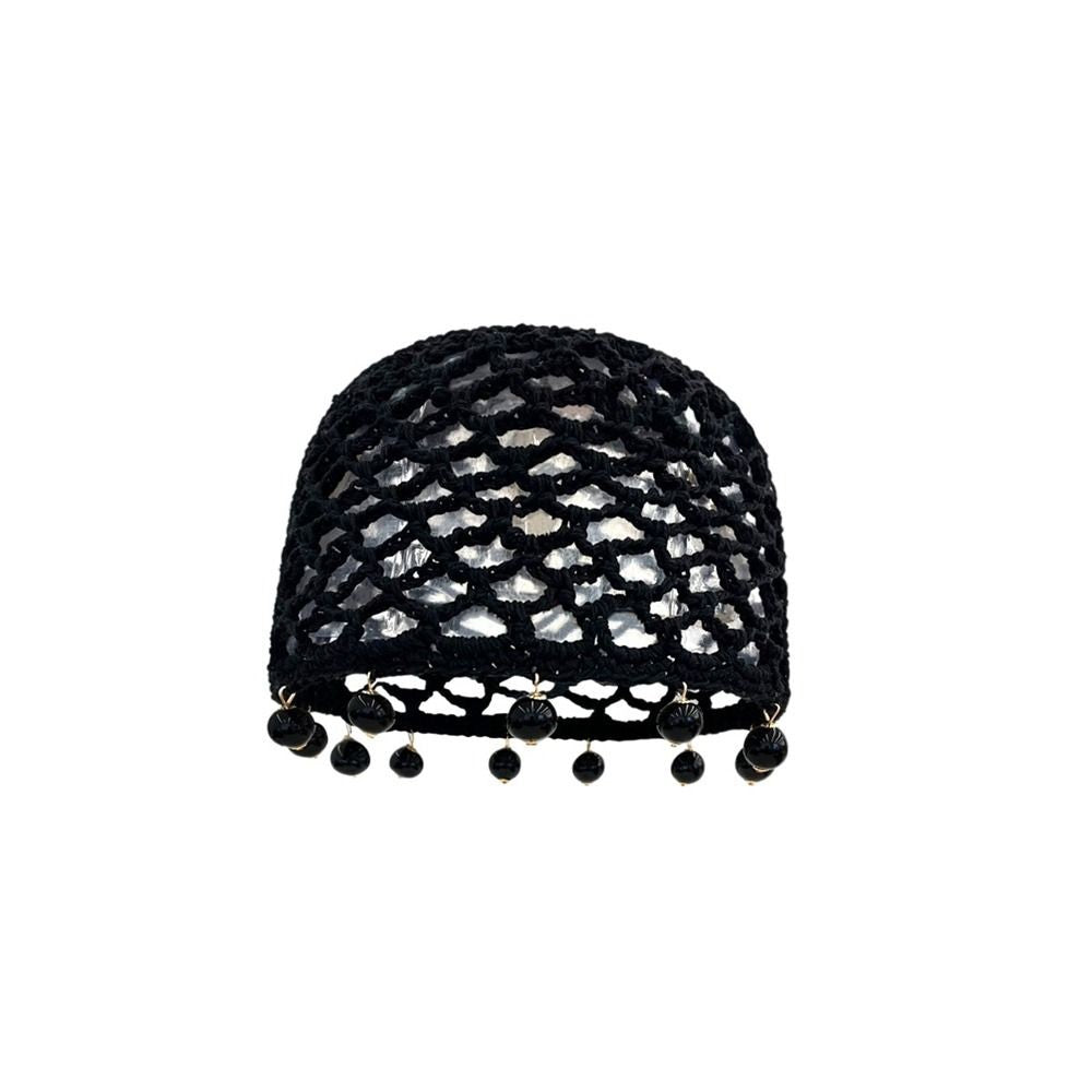Fashion Round Beads Knitted Hat Crochet Pearl Fringed Woven for Women Travel Versatile Hollow Breathable Retro Beanies Cap