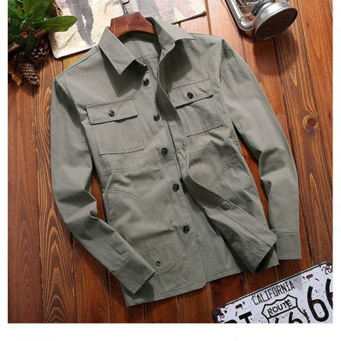 Spring Thin Shirt 2024 New Middle-aged Men's Retro Solid Color Hiking Fishing Top Simple Fashion Men's Long Sleeve Cargo Coat
