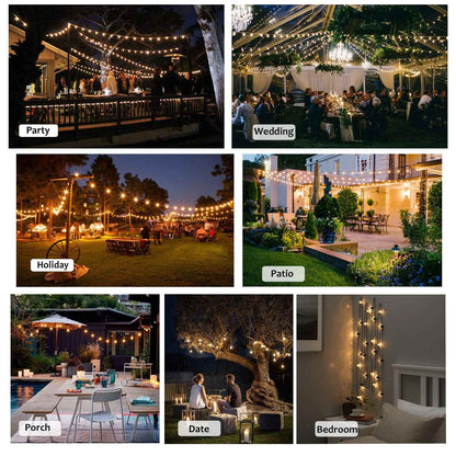 25FT 50FT G40 Fairy String Lights Outdoor Clear Glass Bulbs E12 Socket EU Plug Dimmable Waterproof Patio Decorative Lights Chain