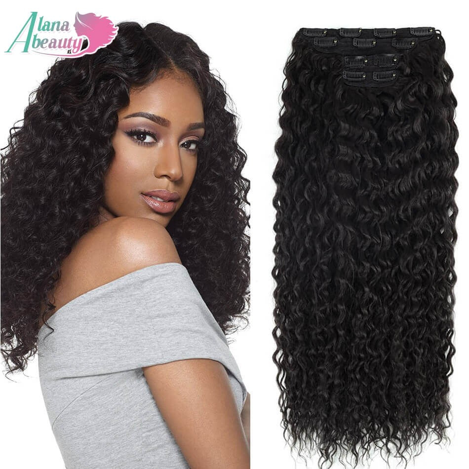 Alana 28 polegadas Sintético Longo Água Encaracolado Clip Em Apliques Extensões de Cabelo Crespo Cacheado Clip-in Cabelo Fibra Orgânica Resistente ao Calor