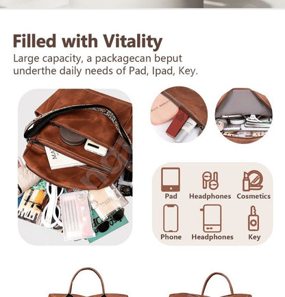 2025 New Women's PU Leather Waterproof Anti-theft Fashion Large Capacity Business Travel College Laptop Backpack Shoulder Bag