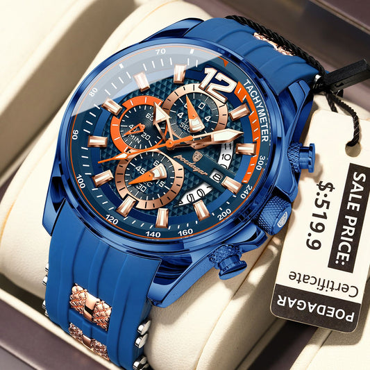 POEDAGAR Luxury Military Men Watch Calendar Chronograph Waterproof Luminous Man Wristwatch Fashion Silicone Quartz Men's Watches