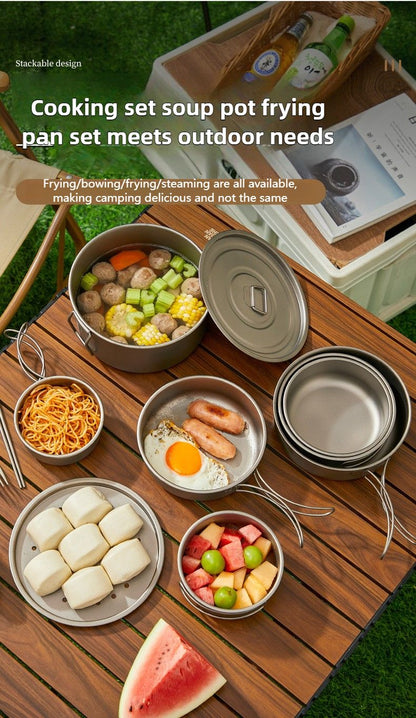 Titanium Outdoor Pot Set Picnic Camping Set Tableware Foldable Lightweight Portable Soup Pot Cooking Pot Set