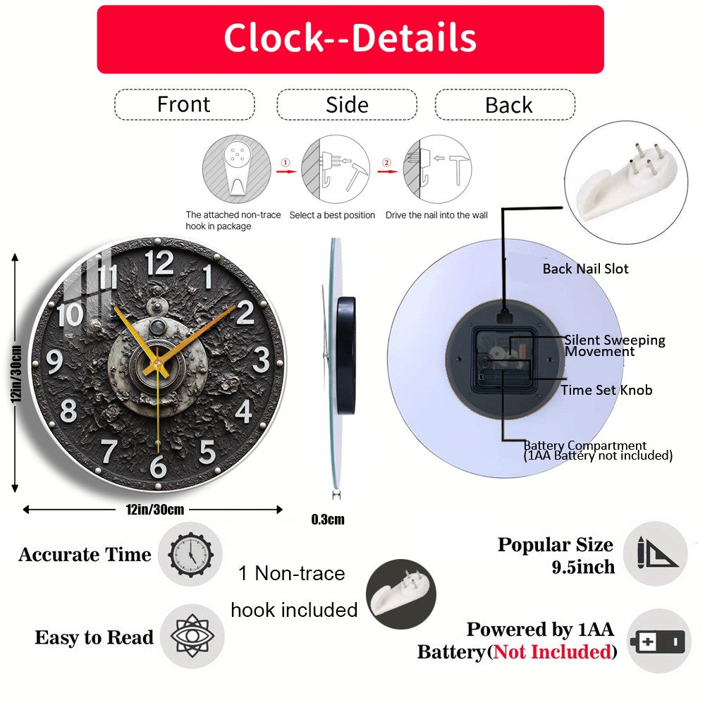 Tempered Glass Wall Clock Clock Face With Camera Lens Suitable For Wall Decor or Tabletop Display Anywhere