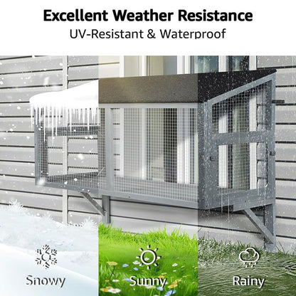 Catio para Gatos, Caixa de Janela para Gatos Internos, Casa de Poleiro de Madeira, Expansível para Vários Gatinhos, Seguro e Confortável para Uso Externo