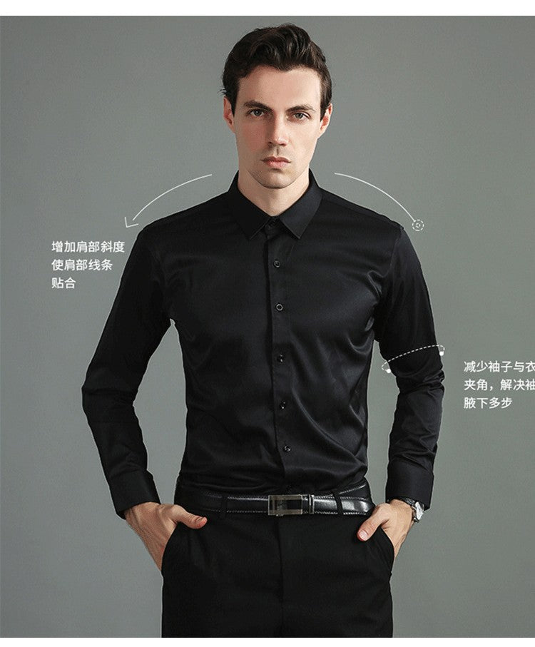 Plus Size 7XL 6XL High Elasticity Seamless Spandex Shirt Men Long Sleeve Slim Fit Casual Solid Color Social Formal Dress Shirts