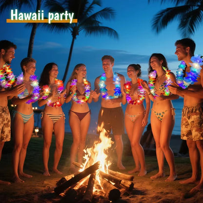 5-20pcs LED Hawaii Leis Flower Wreath glow Necklace Glow in the dark suitable for birthday wedding carnival party