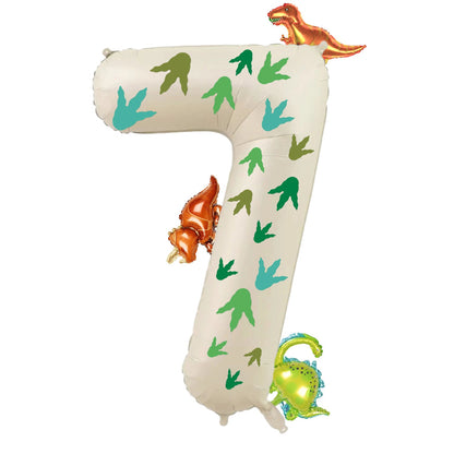 32 inch milky white aluminum foil digital balloon with 15pc dinosaur footprints and 4pc dinosaur balloons for birthday parties