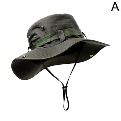 Summer Men Bucket Hat Outdoor UV Protection Wide Brim Panama Safari Hunting Hiking Mesh Fisherman Hat Beach Sunscreen Cap