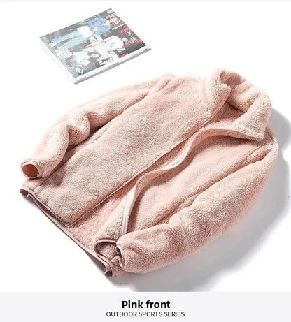 Thickened Fleece Jacket Women's Outdoor Spring Autumn Winter Double-Sided Sweatshirt Open Cardigan Polyester Fiber Stand Collar