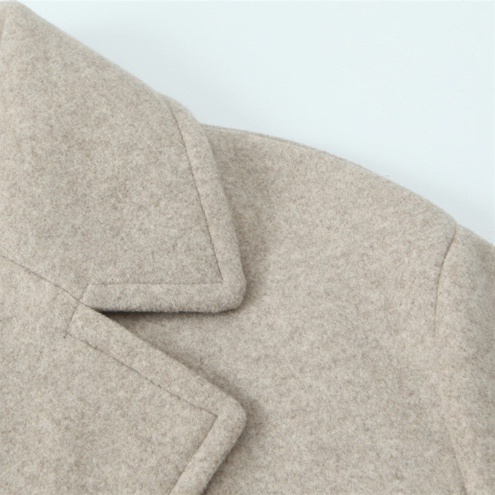 PB&ZA2024 Winter New Women's Fashion Simple Loose Warm Collar Soft Long Double breasted Woolen Coat Coat