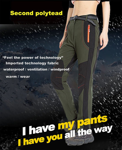 JNLN Women Winter Fleece Pants Warm Waterproof Hiking Pants Outdoor Camping Climbing Skiing Soft Shell Windproof Rain Trousers