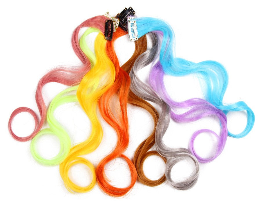 Cabelo Sintético Arco-Íris Ondulado, Extensões de Cabelo Longas, Extensões de Cabelo com um Único Clipe, Perucas Coloridas de Fibra Sintética, Cabelo Falso 20";;VERDADEIRO;;"Q33,20inches