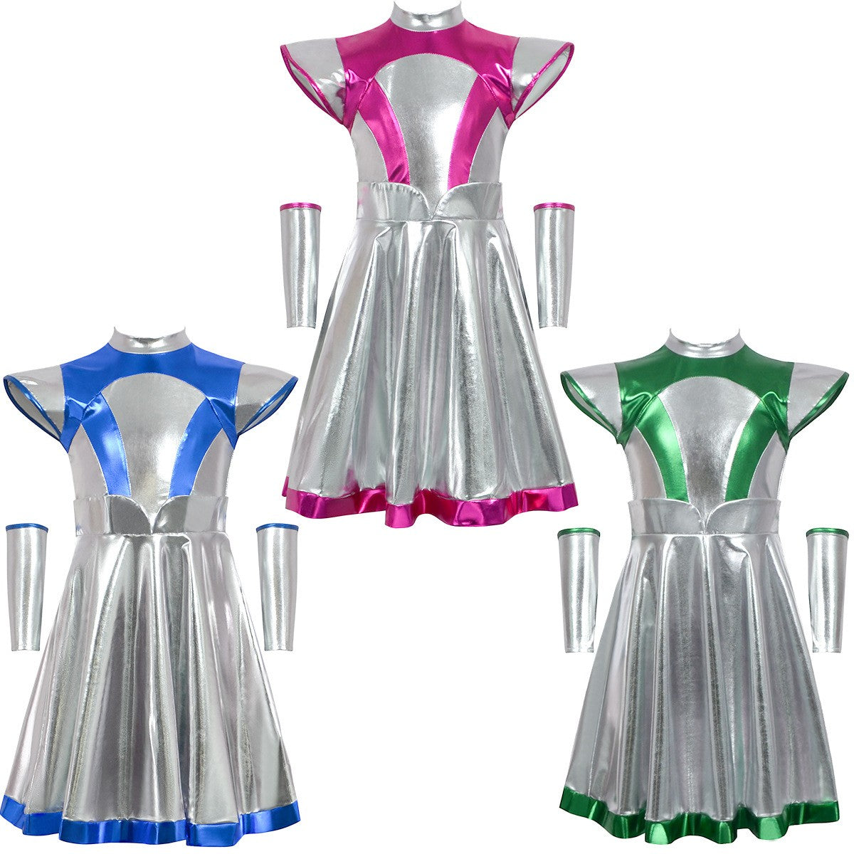 Cyber Alien Laser Reflective Alien Cosplay Dress, Adult and Children's Party Outfit, Including Tentacle Headpiece