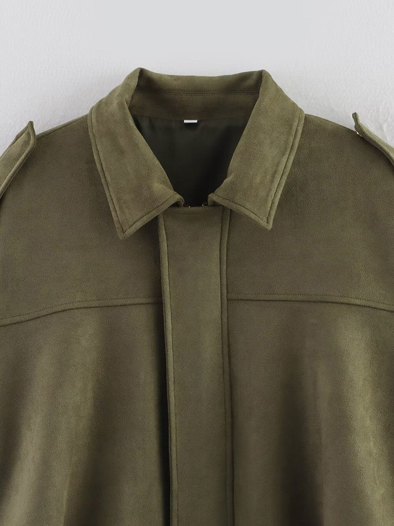 RAFZNB Women's Bomber Jackets Coats Fashion Turn-down Collar Long Sleeve Loose Coats Vintage Female Outerwear Chic Tops