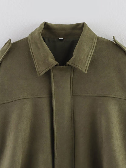 RAFZNB Women's Bomber Jackets Coats Fashion Turn-down Collar Long Sleeve Loose Coats Vintage Female Outerwear Chic Tops