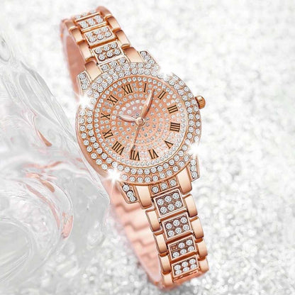 4 Pieces Fashionable Luxury Women's Watch Set with Rhinestone Roman Numbers Round Dial Watch Quartz Bracelet Perfect Gift Set