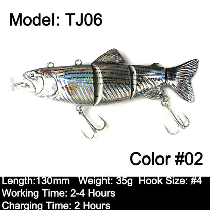 Iscas Robóticas de Natação 130mm 4 Segmentos Swimbait 35/54g Pesca Auto Elétrica Wobblers Recarregável USB Luz LED Para Baixo e Lúcio