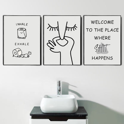 Abstract Humour Bad Smell Funny Bathroom Poster Black White Prints Canvas Painting Wall Art Pictures WC Toilet Room Decor